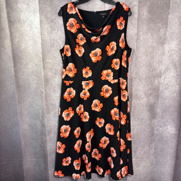 NWT Talbots Women Size 12 Black Floral Cowl Neck Knee Length Dress MSRP $150